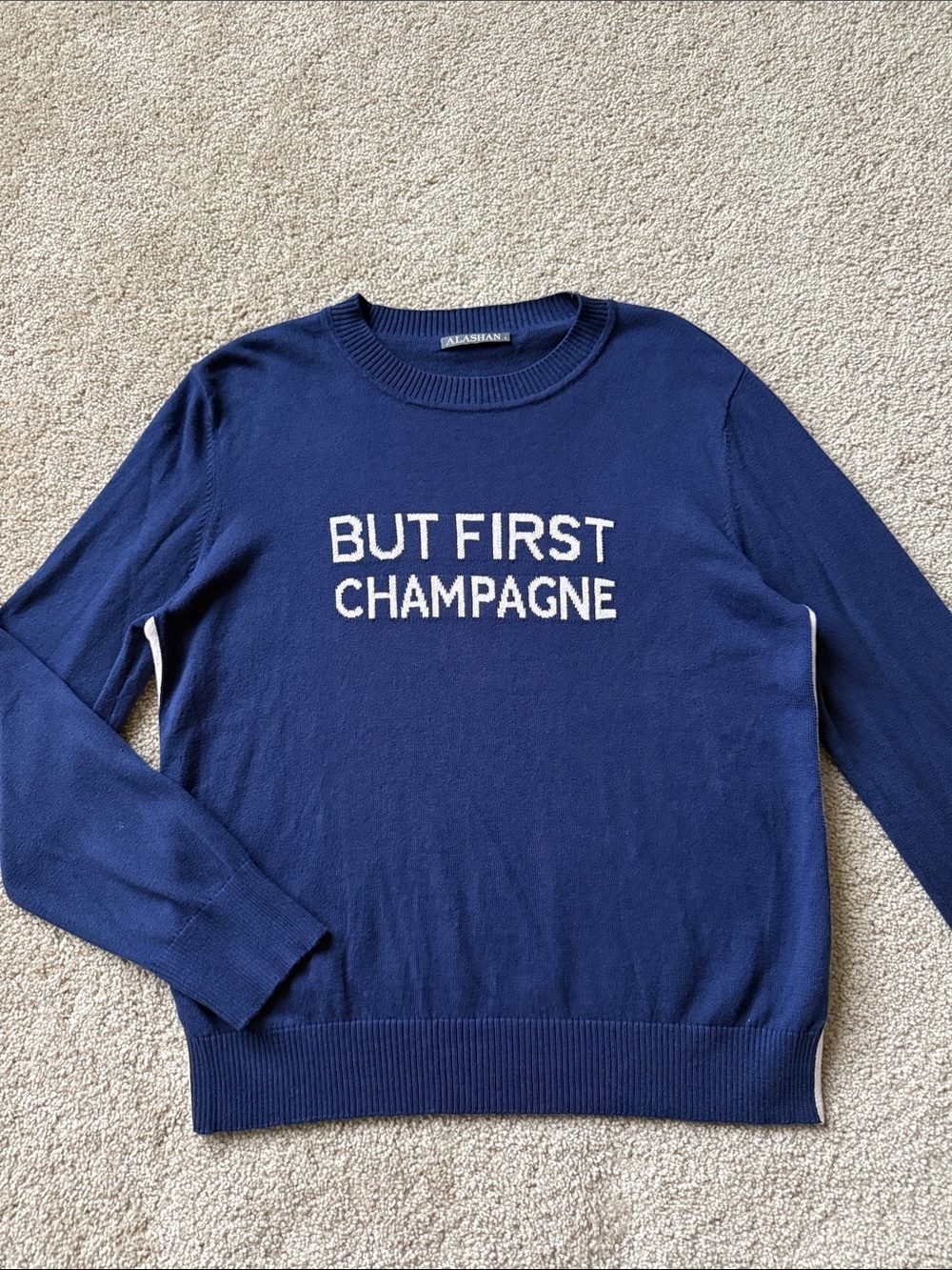 Alashan But First Champagne Blue Cashmere Blend Crewneck Sweater